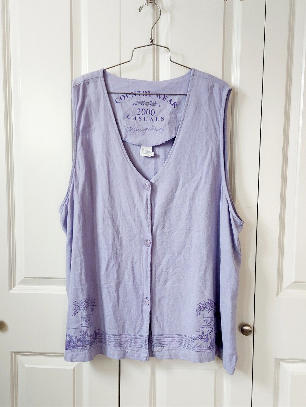 Lavender Cottagecore Linen Tank 2X Swan Garden Scenes Country Wear 2000